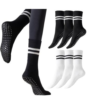 6 pairs of anti-slip socks for women strip socks yoga socks slide socks streak cotton socks anti-slip sports socks for sports pilates gymnastics hospital pregnant women EU 35-40 35-40 style 2-black+white