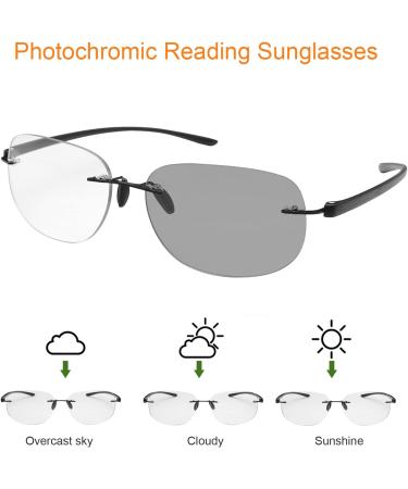 Yimi Randlos Photochrome Bifocal Sunglasses | Blue Light Blocking Reading Glasses | UV400 Protection | Black 2.0x - Buy Online on GoSupps.com