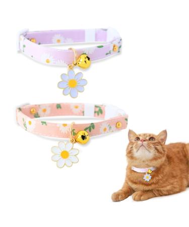 XIXKOLYU 2-pack packed cotton band made of cotton with bells pink and purple flower trailer sweet cat neck kitten neck band ideal for cats pink+purple