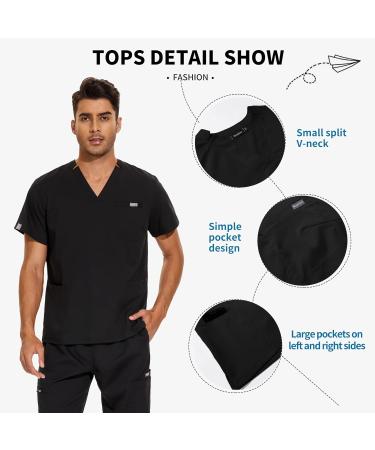 VIAOLI Men's Scrubs Set - V-Neck Top & Jogger Pant - 8 Pocket Cargo - Black L - Buy Online on GoSupps.com