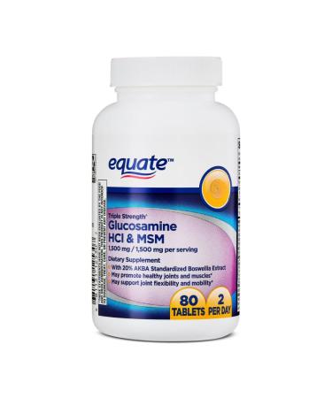AGILIPET Equate Triple Strength Glucosamine HCI 1500mg + MSM 1500mg + Boswellia Extract Tablets 80 Count Sticker