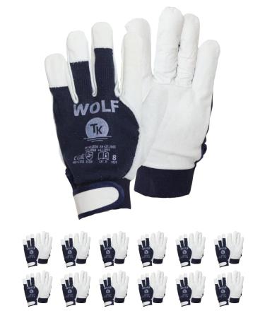 TK Gloves Wolf Montage gloves made of leather/size 07 12 pair/gloves work gloves/unnoticed/full-narbbite goat leather and cotton knit/leather gloves