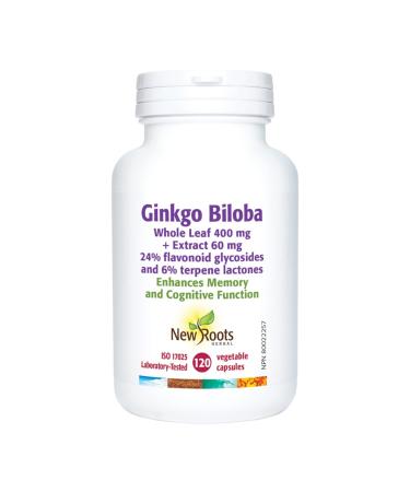 New Roots Herbal - Ginkgo Biloba 120 Capsules - Whole Leaf 400mg and Extract 60mg - Helps to Enhance Cognitive Function and Memory in an Aging Population - Helps to Support Peripheral Circulation 120 count (Pack of 1)