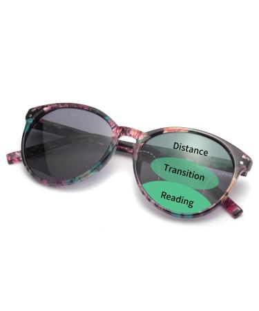 Amorays Cat Eyes Progressive Multifocal Reading Sunglasses UV Protection Anti Blue RaysTrifocal Sun Readers for Women Purple Floral 150.0 x