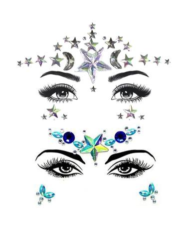 Stars Moon Face Gems Jewels - Stick-On Crystal Rhinestones Sticker for Women - Costume Makeup Accessories - Buy Online on GoSupps.com