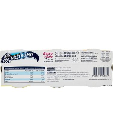 Nostromo Tonno al Naturale Basso Pack of 5 cans of low salt natural tuna 3 cans of 70 g + 1 sachet of free Felce Azzurra talcum powder sachet of 100 g - Buy Online on GoSupps.com