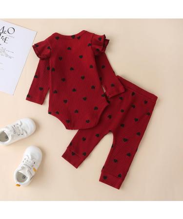 UUAISSO Baby Girls Cow Print Ruffled Outfit | Infant Clothing Set 0-3 Months | Wine Red Hearts Design - Buy Online on GoSupps.com