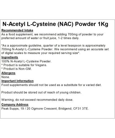 N-Acetyl L-Cysteine Powder 1kg - Pure NAC | Vegan Friendly & GMO Free | 2 x 500g Pack - Buy Online on GoSupps.com