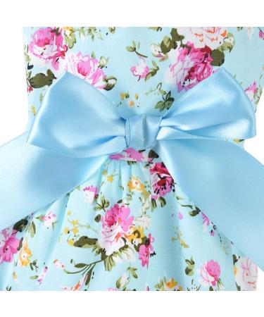 HshDUti Sweetie Bowknot Dog Dresses For Small Dogs Cats Princess Doggie Shirts Girls Puppy Shirt Spring Summer Dog Clothes Flower Print Cotton Dog Costume Outfit Blue S S Blue - Buy Online on GoSupps.com