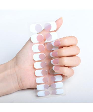 Semi Cured Gel Nails Strips - 18 Stickers Nail Wraps Soft Self -Adhesive Gel Nail Stickers Long Lasting for Nails French Tip Manicure Nail Wraps UV/LED Lamp Required