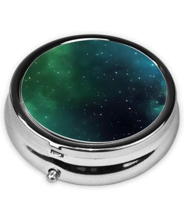 Galaxy Green Printed Mini Round Pill Box | 3 Compartment Portable Pill Organizer for Travel Home & Office - Buy Online on GoSupps.com