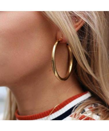 Wekicici Retro Tube Hoop Earrings for Women Large Earrings Boho Statement Fashion Jewelry (Gold)