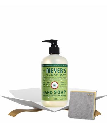 Clean Day Organic Iowa Pine Scent Liquid Hand Soap 12.5 OZ Bundle with Microfiber Cleaning Cloth for Christmas Hand-Soap Use & Everyday Hand Wash Gift Set (2 Items)