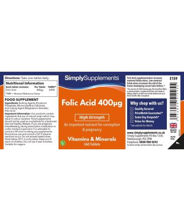Folic Acid 400mcg | 360 Tablets | Vegan Pregnancy Care | UK Made - Buy Online on GoSupps.com