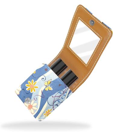 Buy Stylish Leather Lipstick Case Organizer with Mirror | Colorful Butterflies & Flowers Design - Mini Lip Gloss Holder for Travel - Buy Online on GoSupps.com