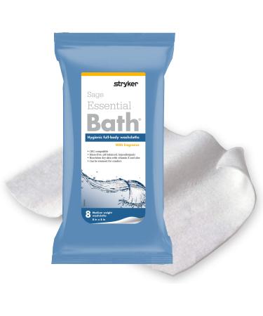 Stryker - Sage Essential Bath Cleansing Washcloths - 6 Packages, 48 Cloths - Fresh Scent, No-Rinse Bathing Wipes, Ultra-Soft and Medium Weight Cloth, Hypoallergenic