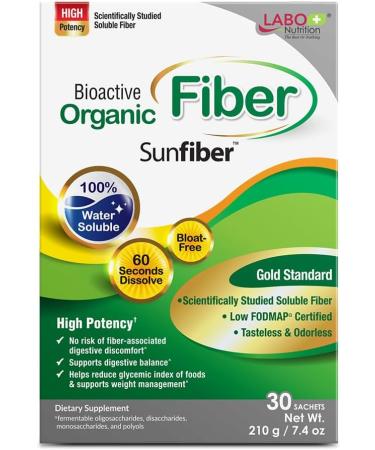 LABO Nutrition Bioactive Organic Fiber Sunfiber Soluble Prebiotic Fiber Supplement Support Healthy Digestive Intestinal Wellness with Partially Hydrolyzed Guar Gum Low-FODMAP Non-GMO 30 Sachets - Buy Online on GoSupps.com