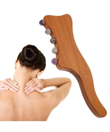 Schaffen massage tab Gua SHA stick made of wood with 5 amethyst massage points relieves tiredness corrugated grip design for body shaping the neck back and shoulders