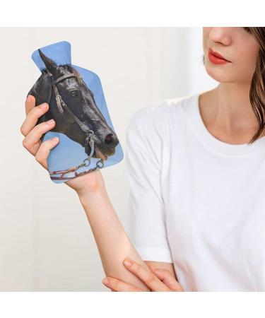 Black Horse Hot Water Bottle with Plush Cover - Ideal Hand Warmer for Adults & Children (26.5x15.3cm) - Shop Internationally! - Buy Online on GoSupps.com