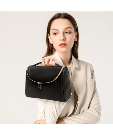 Ethereal Travel Makeup Bag - Large Capacity Vegan Leather Cosmetic Organizer in Black - Waterproof Toiletry Bag for Women - Small Size (1 Pack) - Buy Online on GoSupps.com