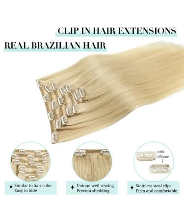 Doores Real Hair Clip-In Extensions | 30cm 12 Inch Bleach Blonde | 7 Piece 80g Remy Human Hair for Thick Natural Look #613r - Buy Online on GoSupps.com