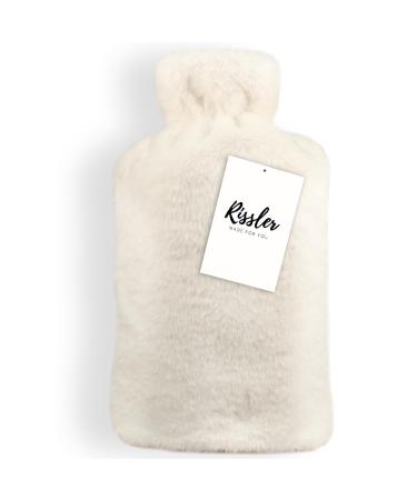 Rissler heat bottle Premium with cuddly soft cover 2L - natural rubber bed bottle - fluffy hot water bottle cover sweet ideal for winter & Christmas (essential white)