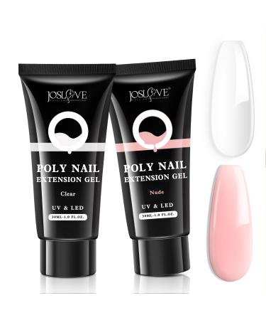 JOSLOVE Poly Extension Gel for Nail  2 * 30ML Clear Nude White Poly Nail Gel Nature Builder Nail Extension Gel Salon Nail Easy DIY at Home I-Clear Nude