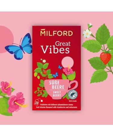 Milford Great Vibes Sweet Berry Fruit Tea - Strawberry-Currant Flavor | 20 Tea Bags | International Shipping - Buy Online on GoSupps.com