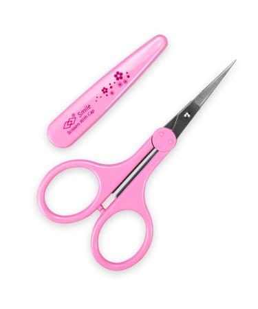 Humbee Eyebrow Scissors, Small Scissors for Facial, Nose, Eyebrow, Mustache, and Beard Hair Trimming & Grooming, Straight Edge, Pink Long Cap 1 Count (Pack of 1) Pink Long Cap
