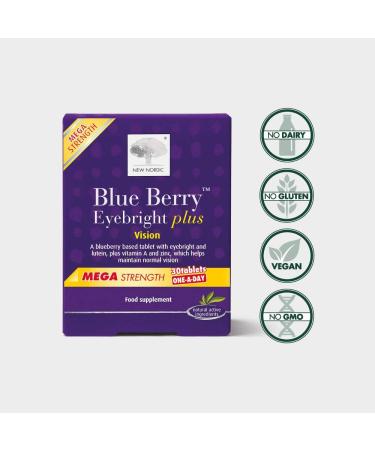 New Nordic Blueberry Eyebright Plus Mega Strength - 30 One-A-Day Natural Eye Supplement Tablets - Buy Online on GoSupps.com