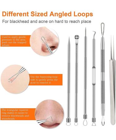 Pimple Popper Tool Kit - 6 Pcs Blackhead & Acne Remover Set for Nose & Face - Skin Blemish Extractor Tool - Silver - Buy Online on GoSupps.com