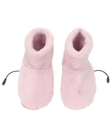 Heated foot warmers USB charging boots soft relaxing warming plush shoes to keep your feet warmer for the cold winter (pink)
