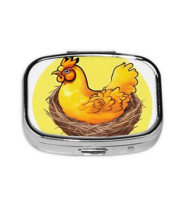 Bird's Nest Golden Chicken Printing 2 Compartment Small Pill Case Cute Small Pill Box Purse Pill Boxs Travel Pill Organizer for Pocket Purse and Travel Gifts
