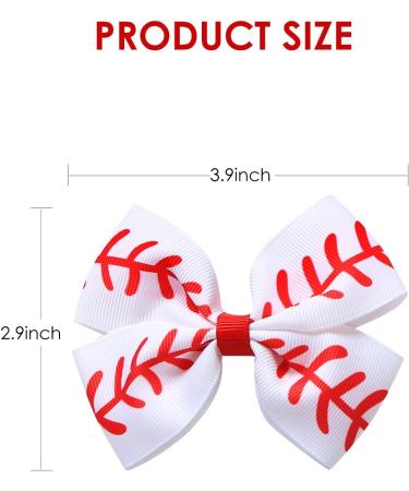 4PC Baseball Hair Bow Clips for Baby Girls Women 4 Inch White Softball Cheer Hair Accessories - Buy Online on GoSupps.com