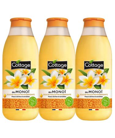 Cottage - Shower gel oil MONOI - Dry and sensitive skin - 97% ingredients of natural origin, pack of 3 x 560 ml