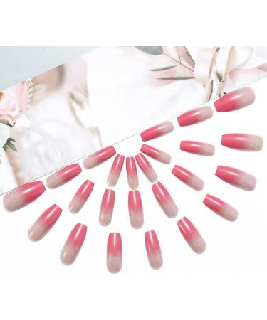 Coffin False Nails Long Fake Nails Ballerina Acrylic Press on Nails Gradient Stick on Nails 24pcs for Women and Girls (Color : Pink Size : C) - Buy Online on GoSupps.com