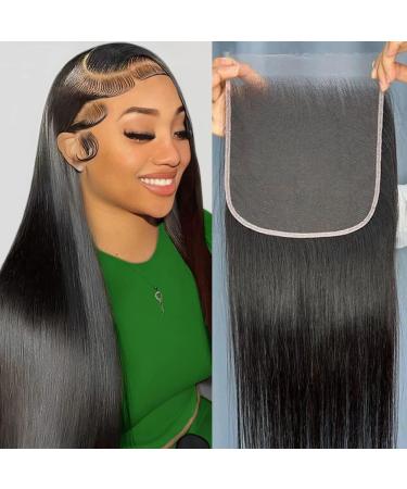 6x6 Hd Lace Closure 12 Inch Straight Human Hair Lace Frontal Deep Part Transparent Swiss With Baby Hair Pre Plucked 150% Density Unprocessed Virgin Human Hair For Women