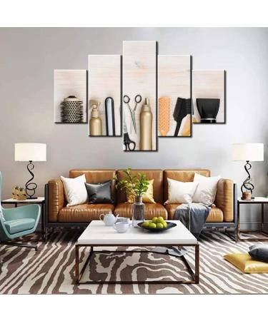 Wall Art for Living Room | Barber Salon Pictures & Hairdressing Decor | 5 Panel Canvas Prints | Ready to Hang Artwork (60W x 40H - Buy Online on GoSupps.com