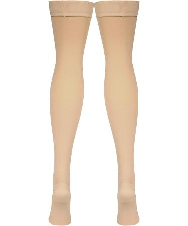 NuVein 20-30 mmHg Compression Stockings | Thigh Length | Closed Toe | Beige - Large | Women & Men | 1 Pair - Buy Online on GoSupps.com