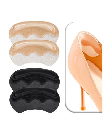 VivoFoot 4 Pairs Anti-Slip Heel Grips for Shoes Too Big Gel Heel Liners & Pads for Loose Shoes Self-Adhesive Back of Heel Cushion Inserts Heel Blister Protectors for Women & Men (Beige+Black)