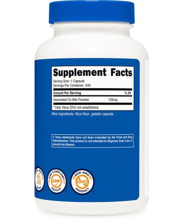 Nutricost Ox Bile Capsules 125mg 240 Capsules - Non-GMO 240 Count (Pack of 1) - Buy Online on GoSupps.com