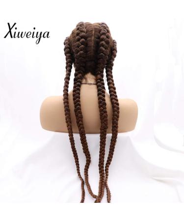 Xiweiya 81.3 cm Extra Long 100% Hand-Braided Brown Wig - 360 Top Swiss Front Cherry Double Dutch with Baby Hair for Women Perfect for 4 Braids - Buy Online on GoSupps.com