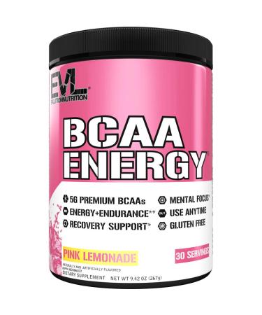EVL BCAAs Amino Acids Powder - Rehydrating BCAA Powder Post Workout Recovery Drink with Natural Caffeine - BCAA Energy Pre Workout Powder for Muscle Recovery Lean Growth and Endurance - Pink Lemonade 30 Servings (Pack of 1