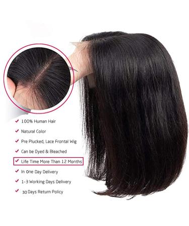 8-Inch Short Straight Bob Wig - Lace Part Human Hair for Black Women | Pre-Plucked Brazilian Hair with Baby Hair - Buy Online on GoSupps.com