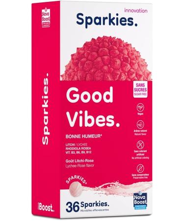 NovaBoost - Sparkies Good Vibes - Drinking Food Supplement - Mood - Rodhiola Lychee Seeds Vitamin Cocktails - x36 Effervescent Microbeads - Lychee/Rose Flavor - Buy Online on GoSupps.com