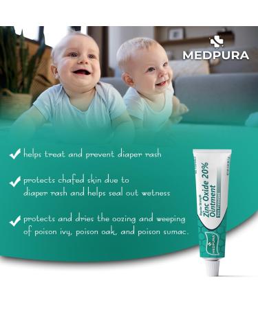 Regular Strength Baby Diaper Rash Cream - 20% Zinc Oxide Treatment & Prevention | Hypoallergenic Paraben-Free | MedPura 3 oz - Buy Online on GoSupps.com