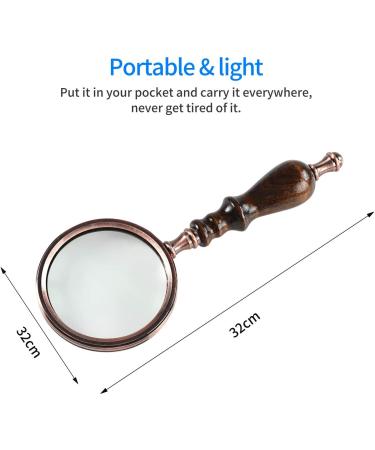 MSLAN 10X Antique Copper Handheld Magnifying Glass with Wooden Handle - Ideal Reading Magnifier for Elderly with Macular Degeneration - Buy Online on GoSupps.com
