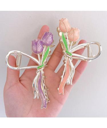 Summer Pink Tulip Bouquet Flower Hair Clip - Strong Hold Non Slip Accessory for Women with Thick or Thin Hair - Large Claw Clip Design - 1 Pc (Pink) - Buy Online on GoSupps.com