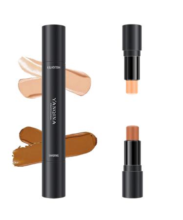 2 in 1 Highlighter Stick & Shading Contour Stick  Double-Head Make up Highlighter Stick Concealer Contouring Stick for Face  Body (Natural color+Medium coffee)