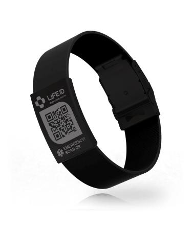 LIFE ID 20mm Scannable Medical Alert Bracelet for Women I Edit Information Anytime I Free Profile Dashboard I No subscriptions fees Black I Charcoal Face